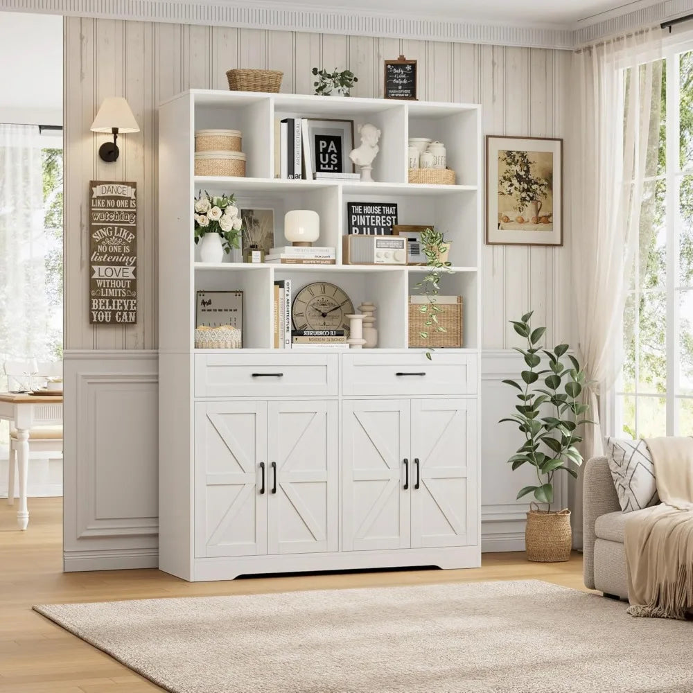 Hostack Six Tier Bookcase With Drawers And Doors Storage