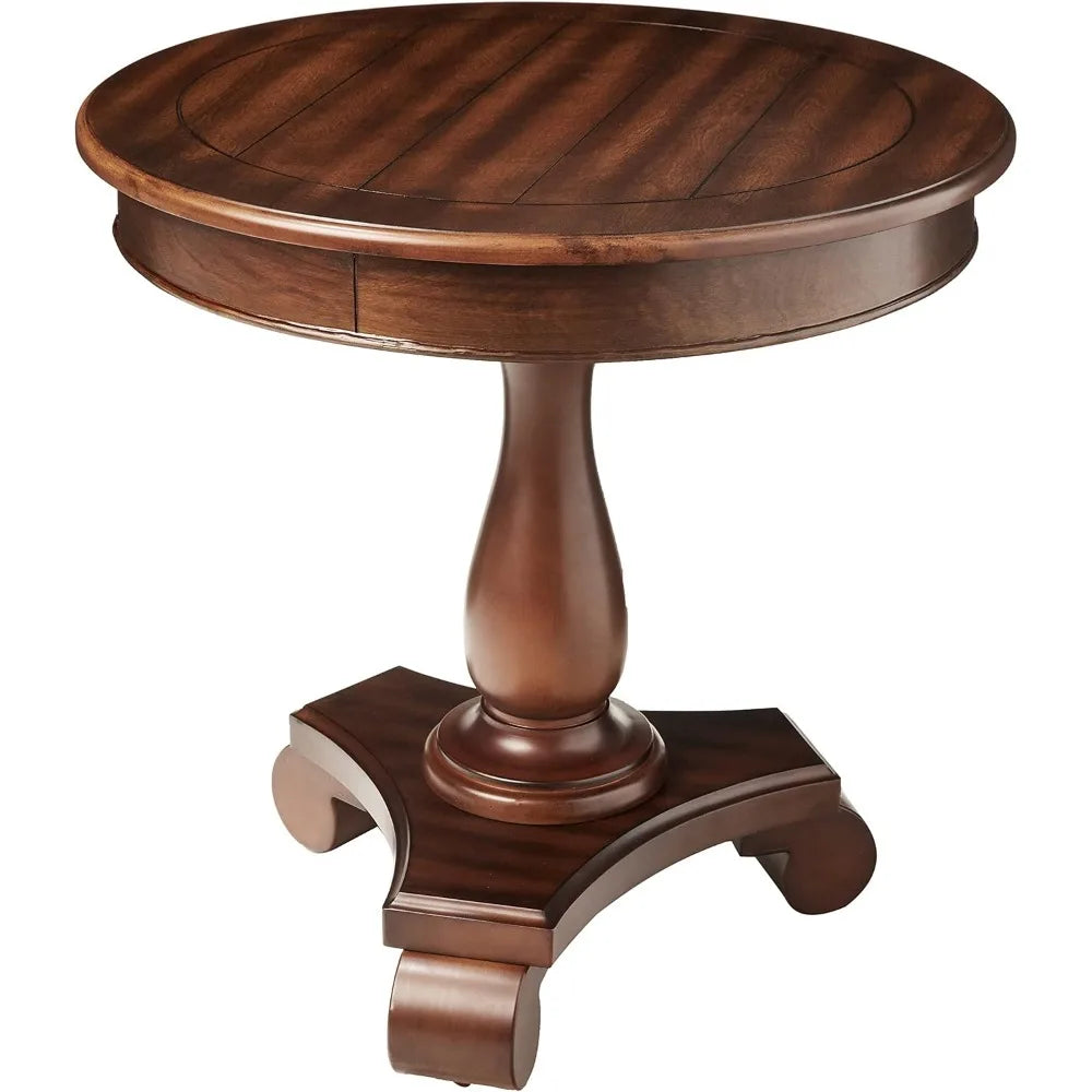 Round Wood Pedestal Side Table With Classic Design