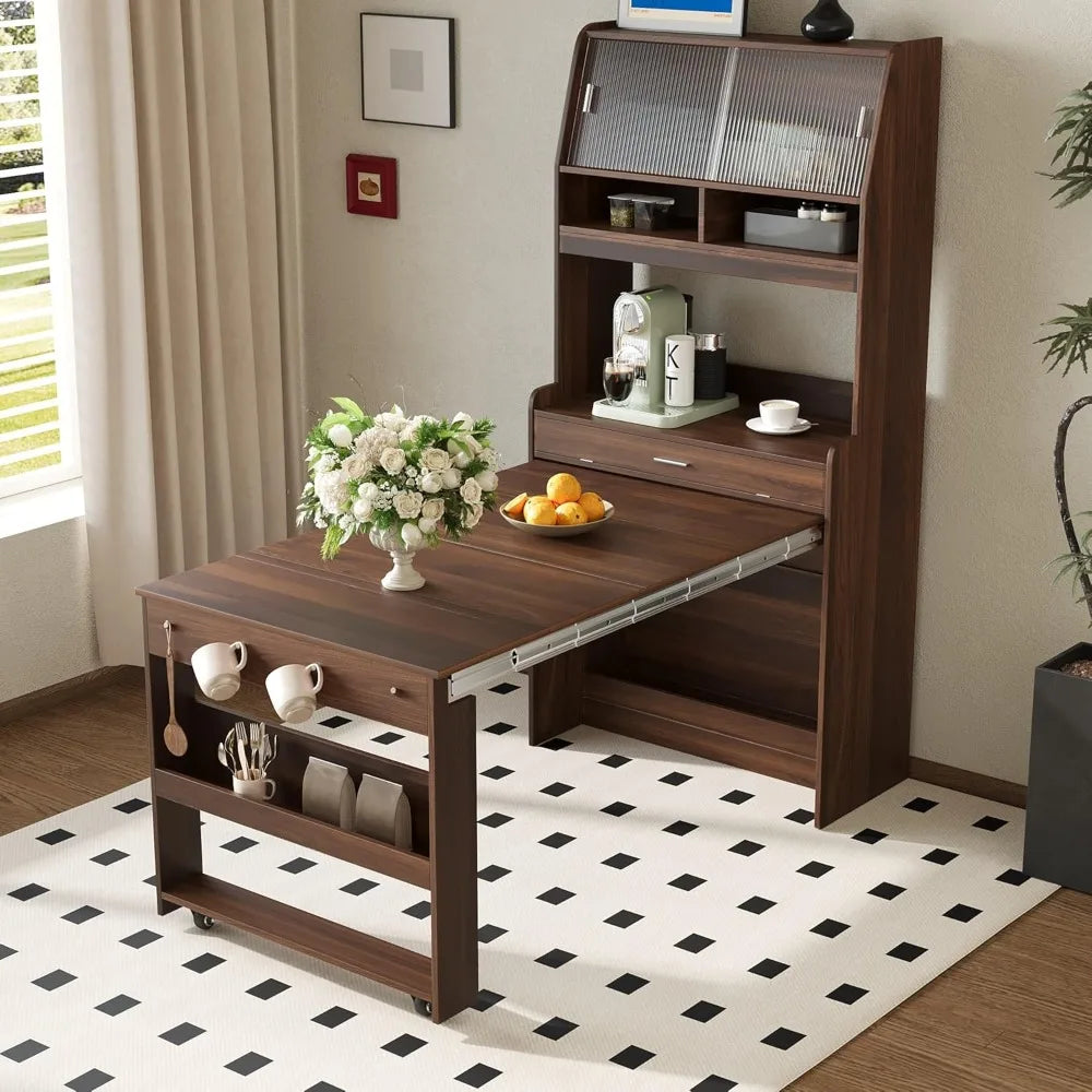 MKDK Modern Buffet Hutch Cabinet With Foldable Dining Table