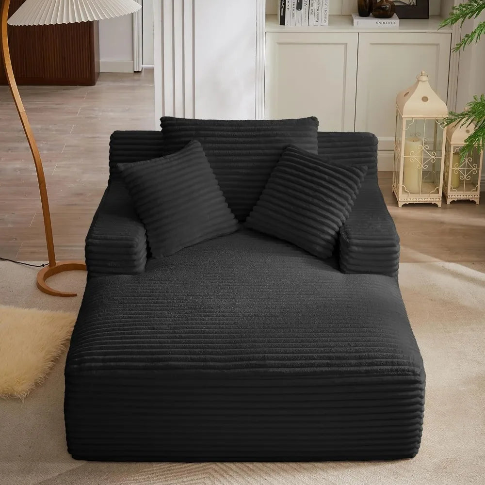 Oversized Corduroy Chaise Lounge Sleeper Sofa With Pillows