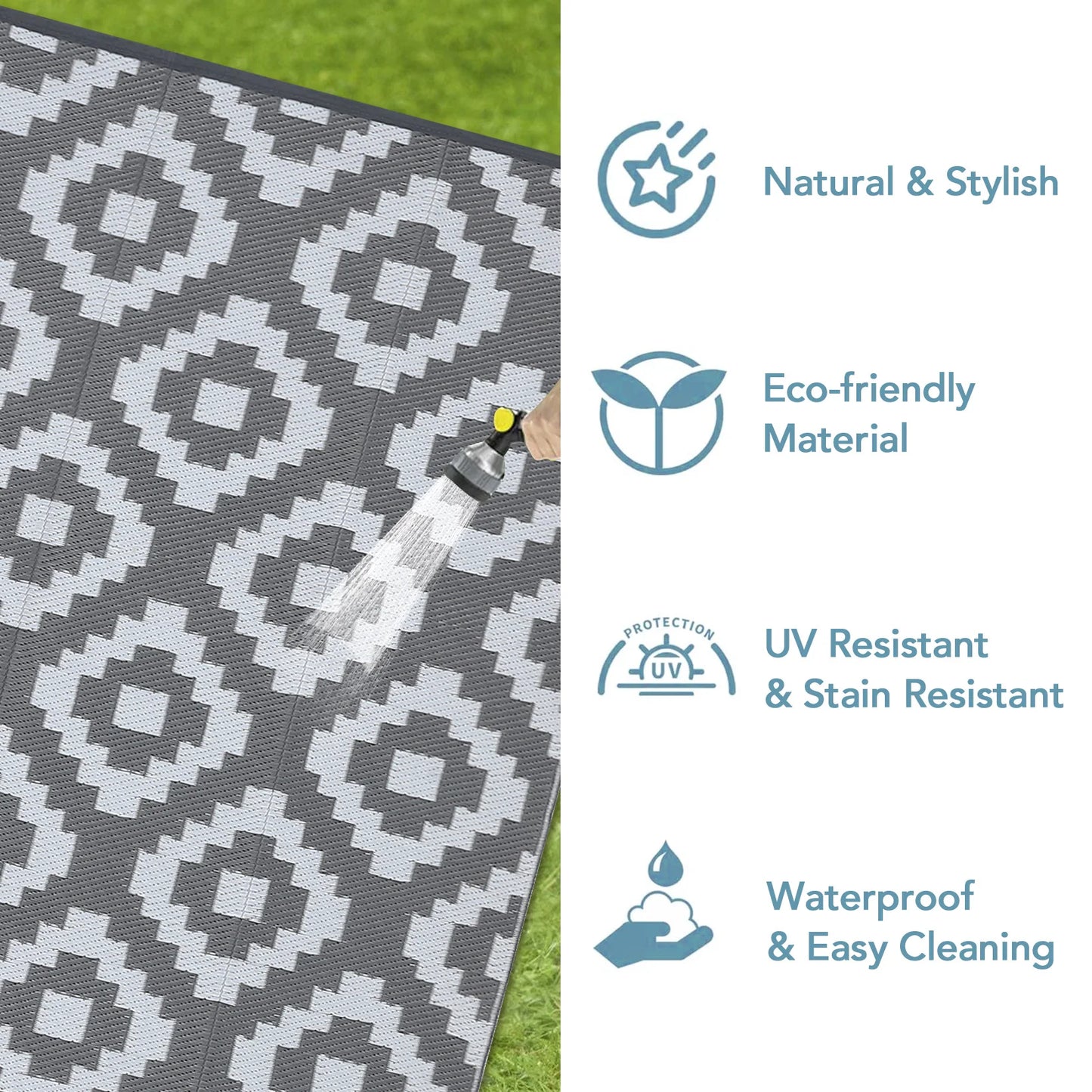 StudysetCN Outdoor Geometric Reversible Polypropylene Rug Waterproof Mat