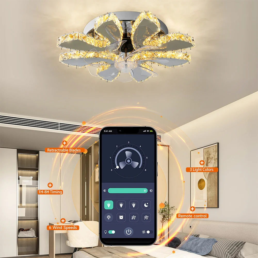 GreeLustr LED Ceiling Fan Light Chandelier With Blades