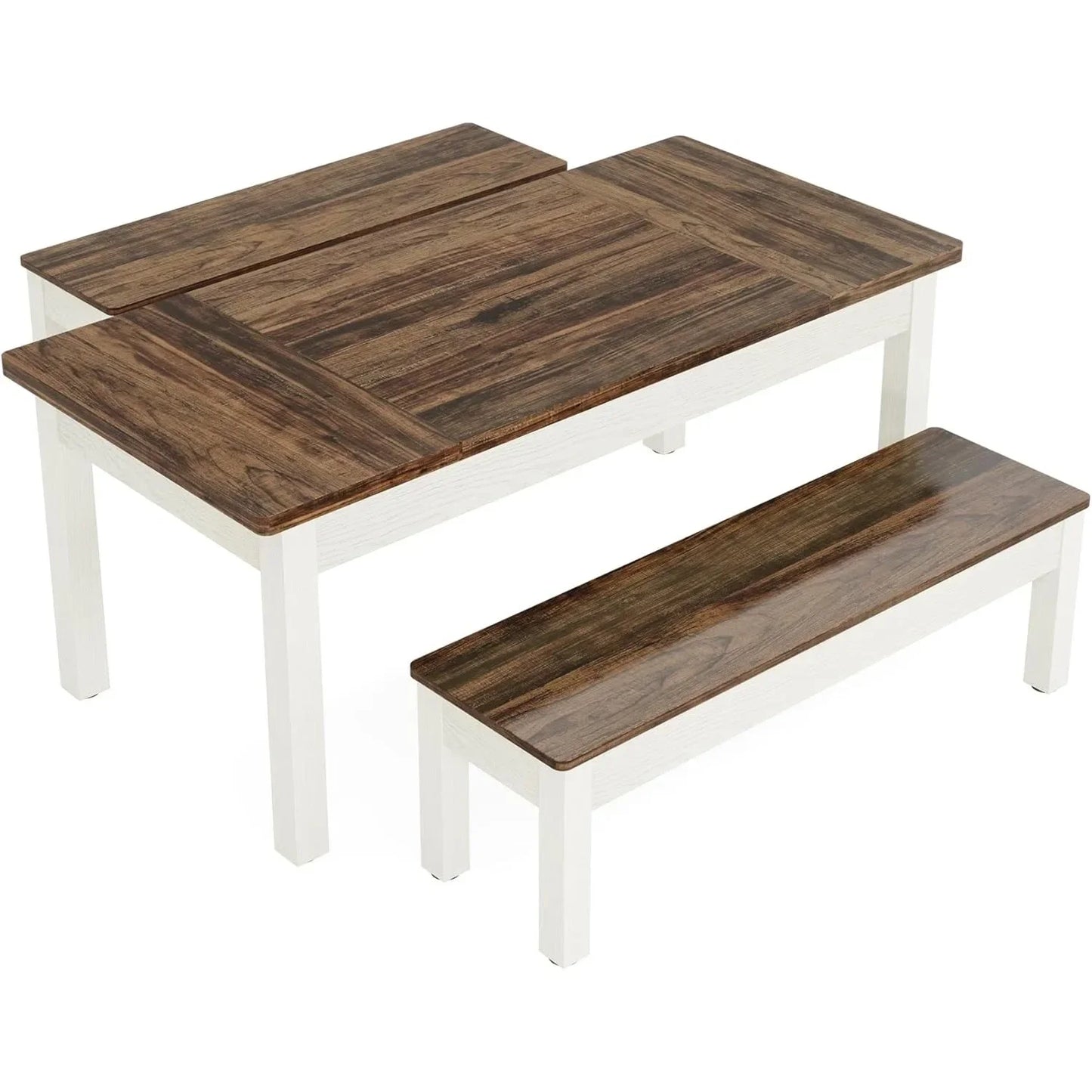 LITTLE TREE Farmhouse Dining Table Set With Benches