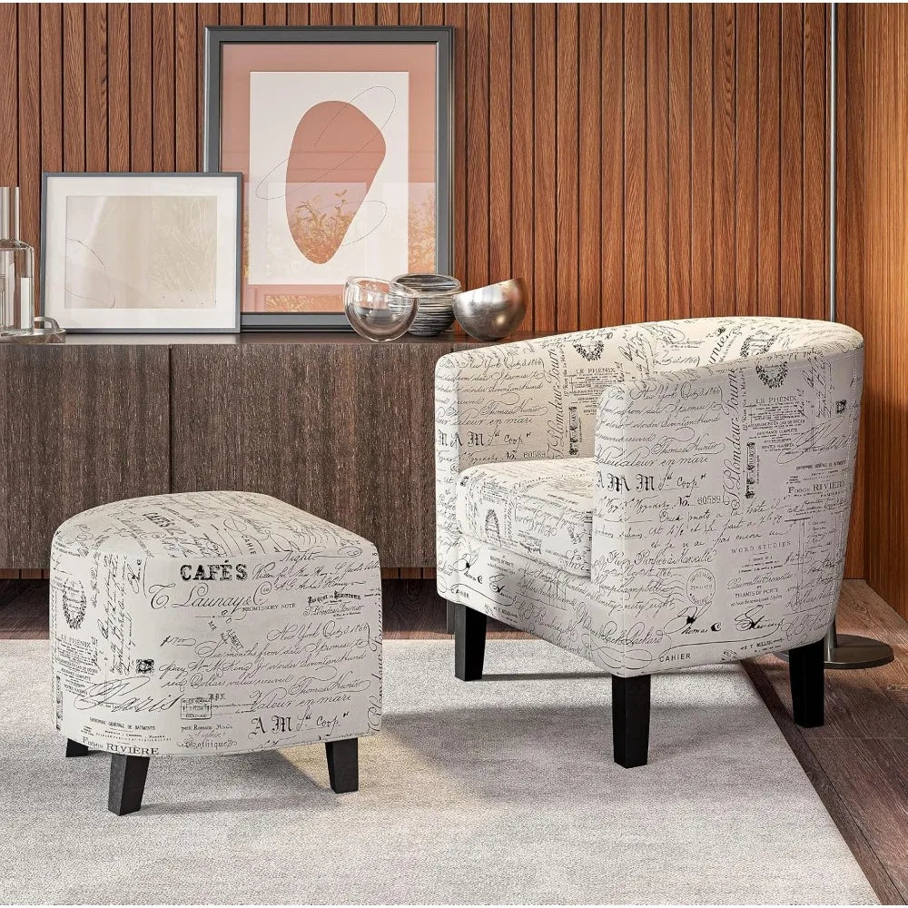 RBXC Accent Chair With Ottoman Set Modern Upholstered Barrel Chairs