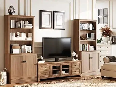 Oak Wood Freestanding Bookcase With Adjustable Shelves