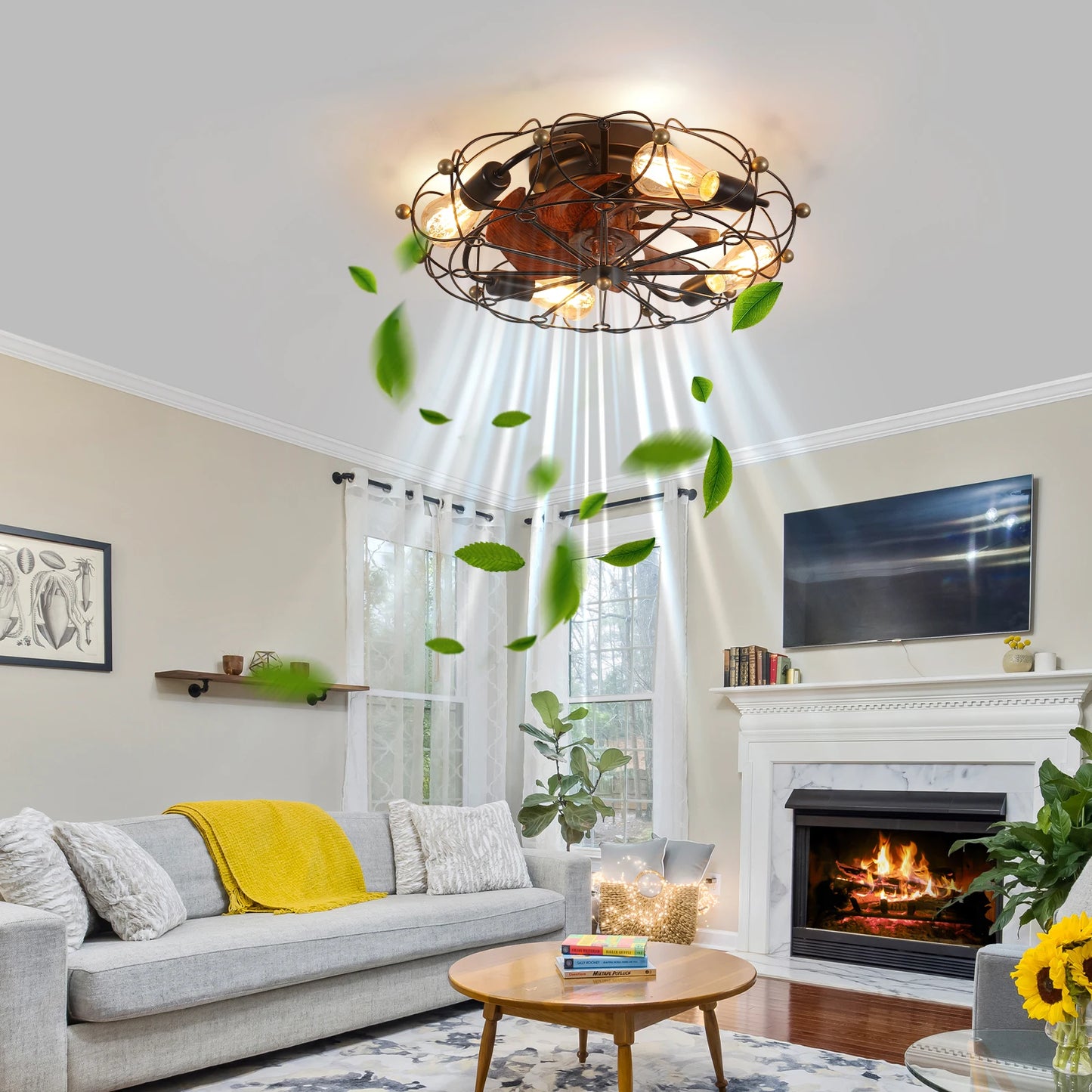 Hign Concerned Low Profile Caged Ceiling Fan Remote Lights