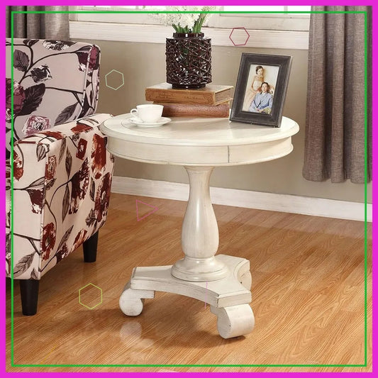 Round Wood Pedestal Side Table With Classic Design