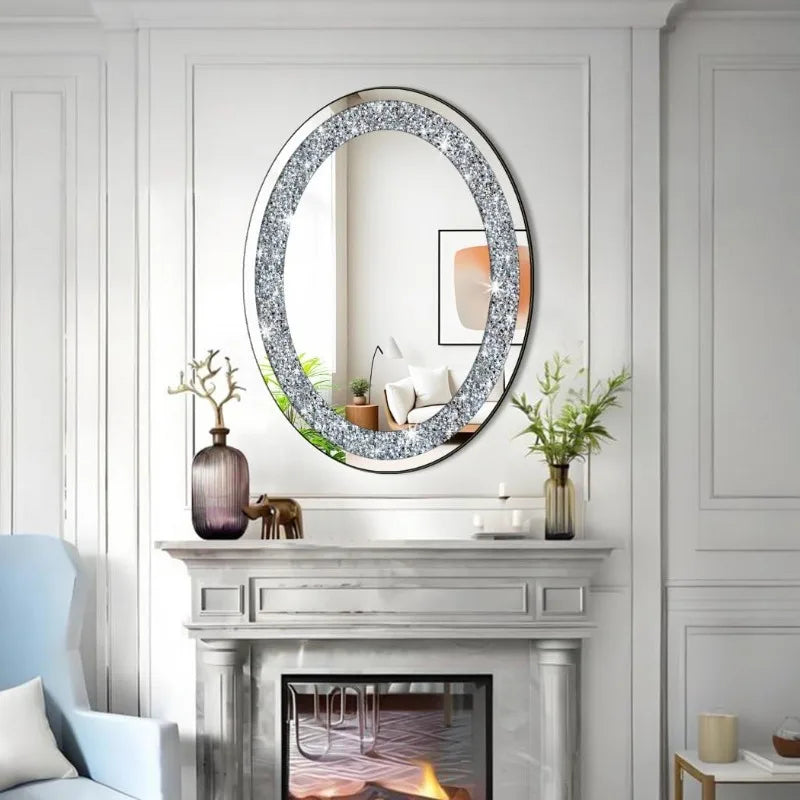 Crystal Crushed Diamond Oval Frameless Wall Mirror