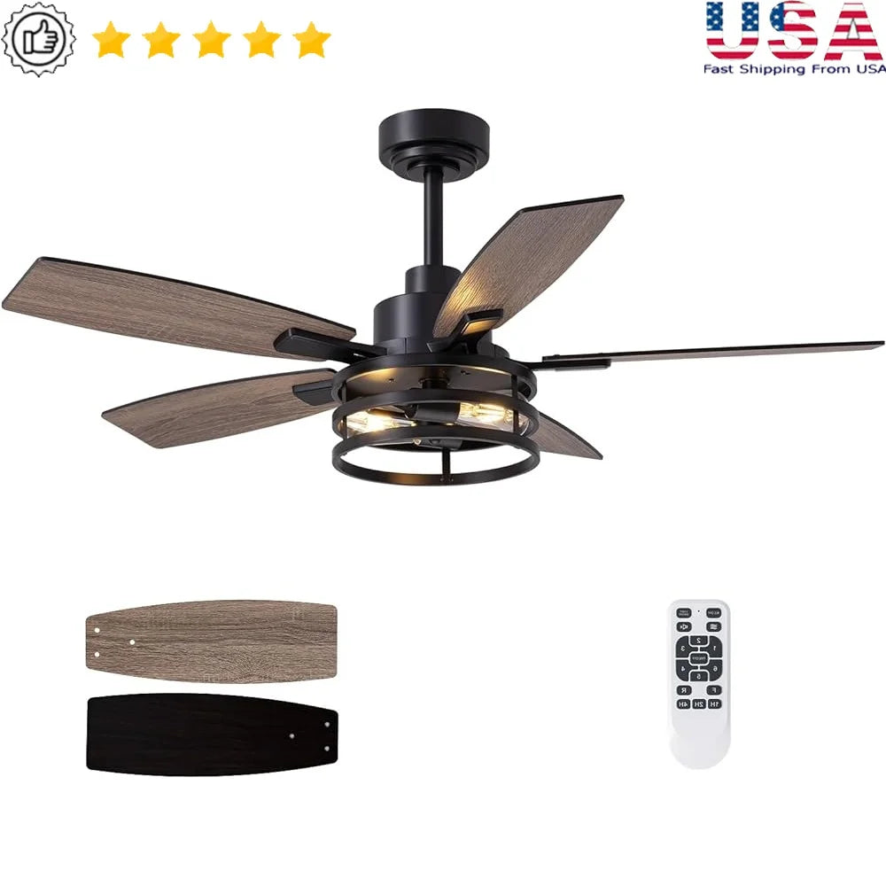 XMSJ Caged Ceiling Fan With Light Remote Control DC Motor