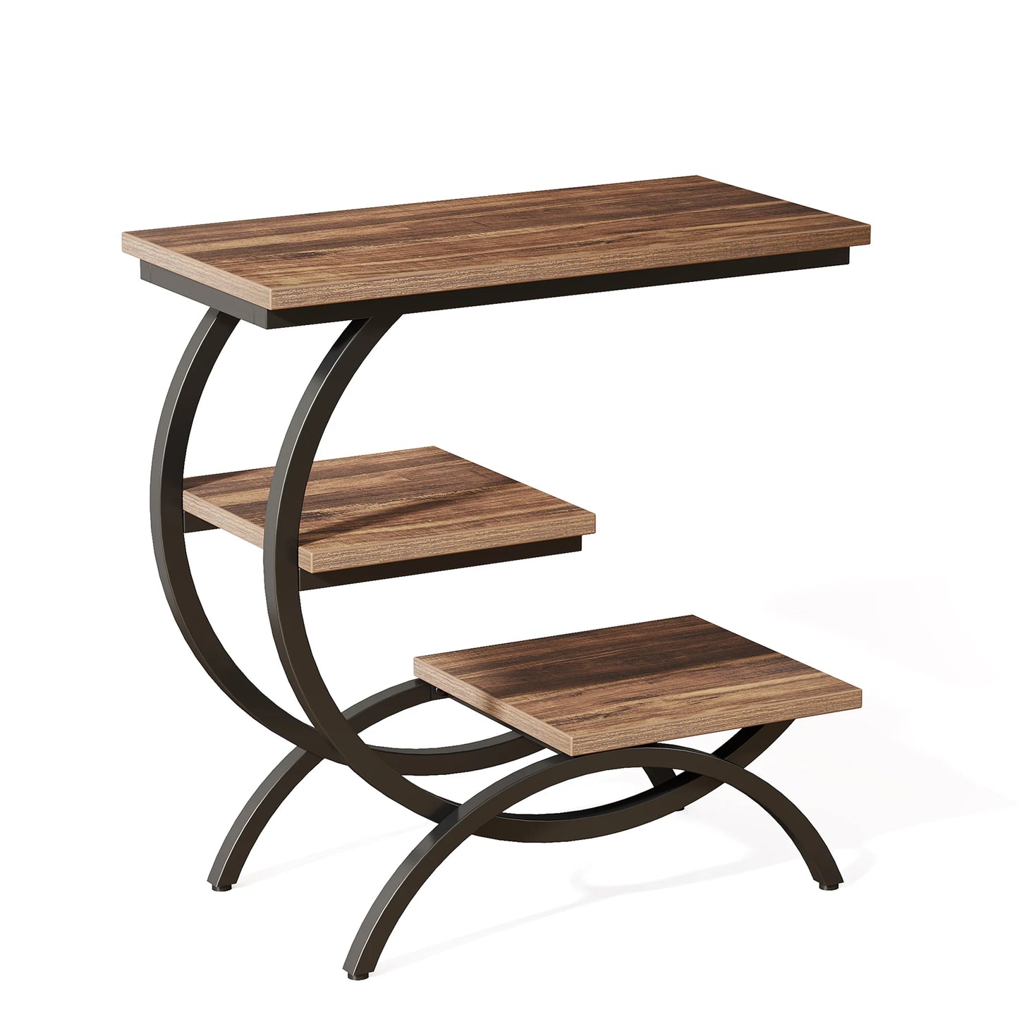 Tribesigns C Shaped End Table Industrial 3 Tier Sofa Table