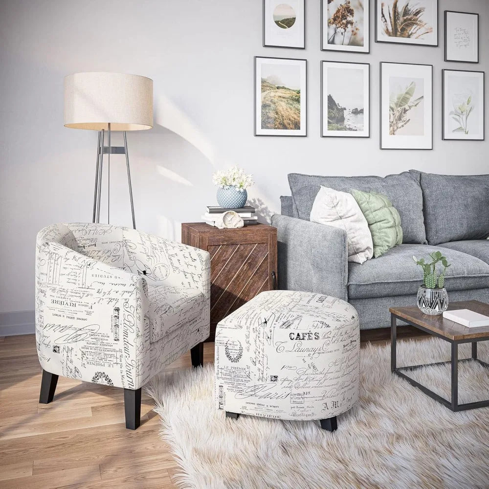 RBXC Accent Chair With Ottoman Set Modern Upholstered Barrel Chairs