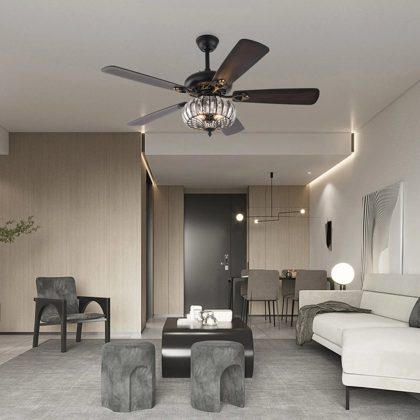 Bymaocar Cage Style Ceiling Fan With Remote And Pendant Light