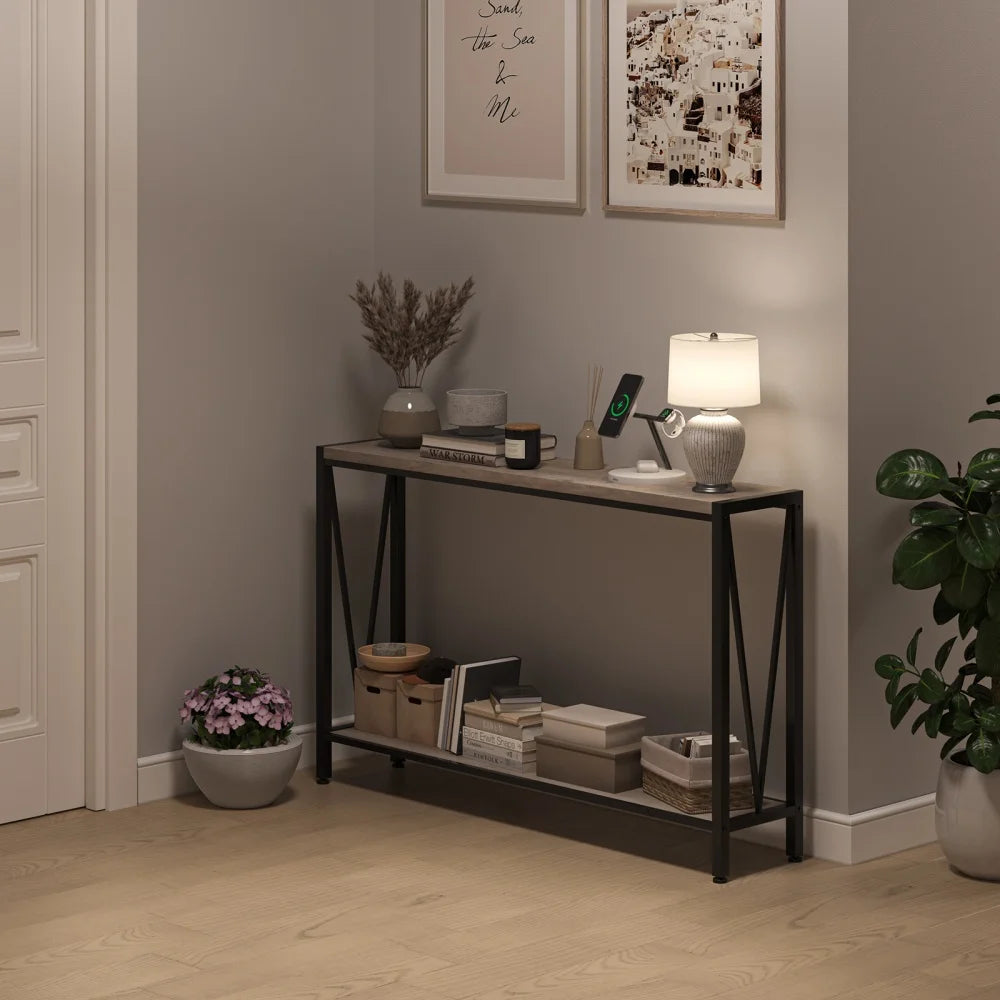HiMISS Industrial Console Table Two Tier Entryway Storage