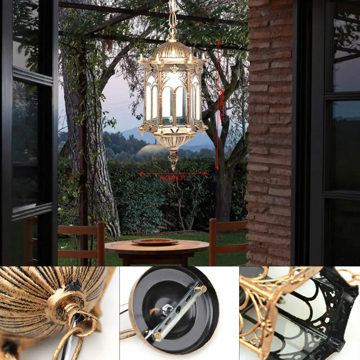Waterproof Retro Outdoor Pendant Lantern Light For Garden