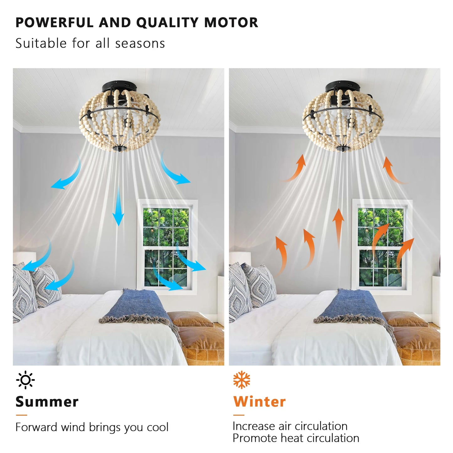 ARLGSITE Handmade Wood Bead Ceiling Fan Light Farmhouse