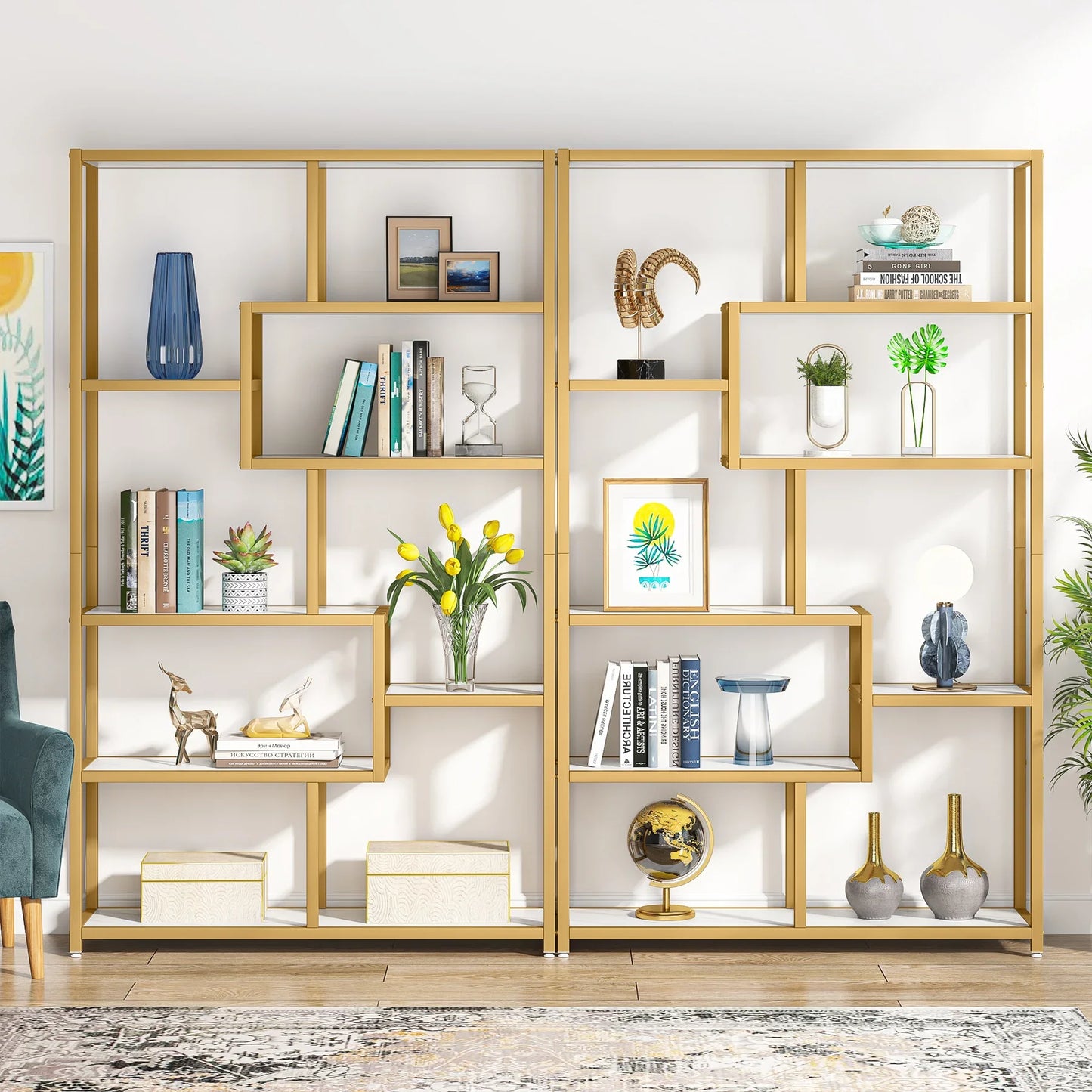 Tribesigns Bookshelf Etagere Five Tier Faux Marble Modern