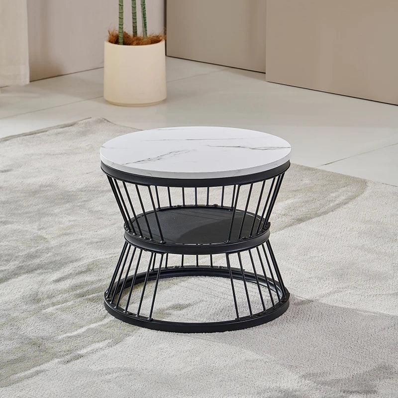 Slate Luxury Modern Round Coffee Table With Metal Legs