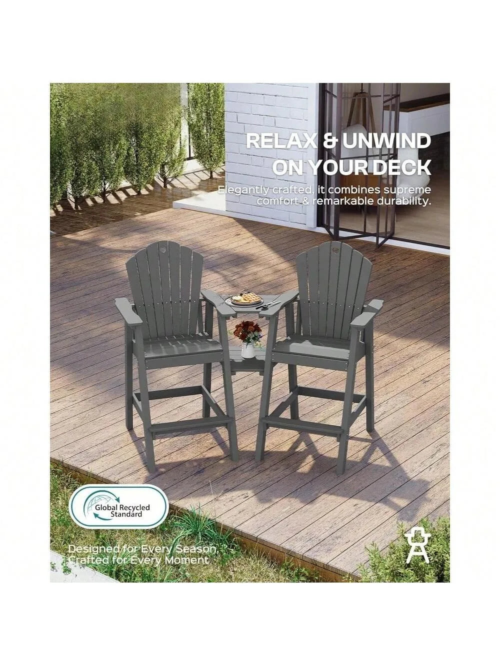Adirondack Chairs Set Of 2 With Connecting Table Umbrella