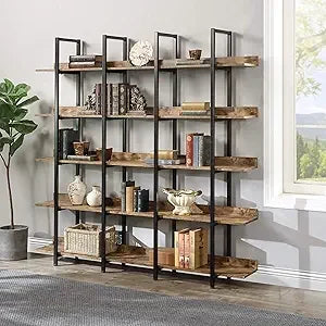 MKDK Industrial Wooden Five Tier Bookcase With Metal