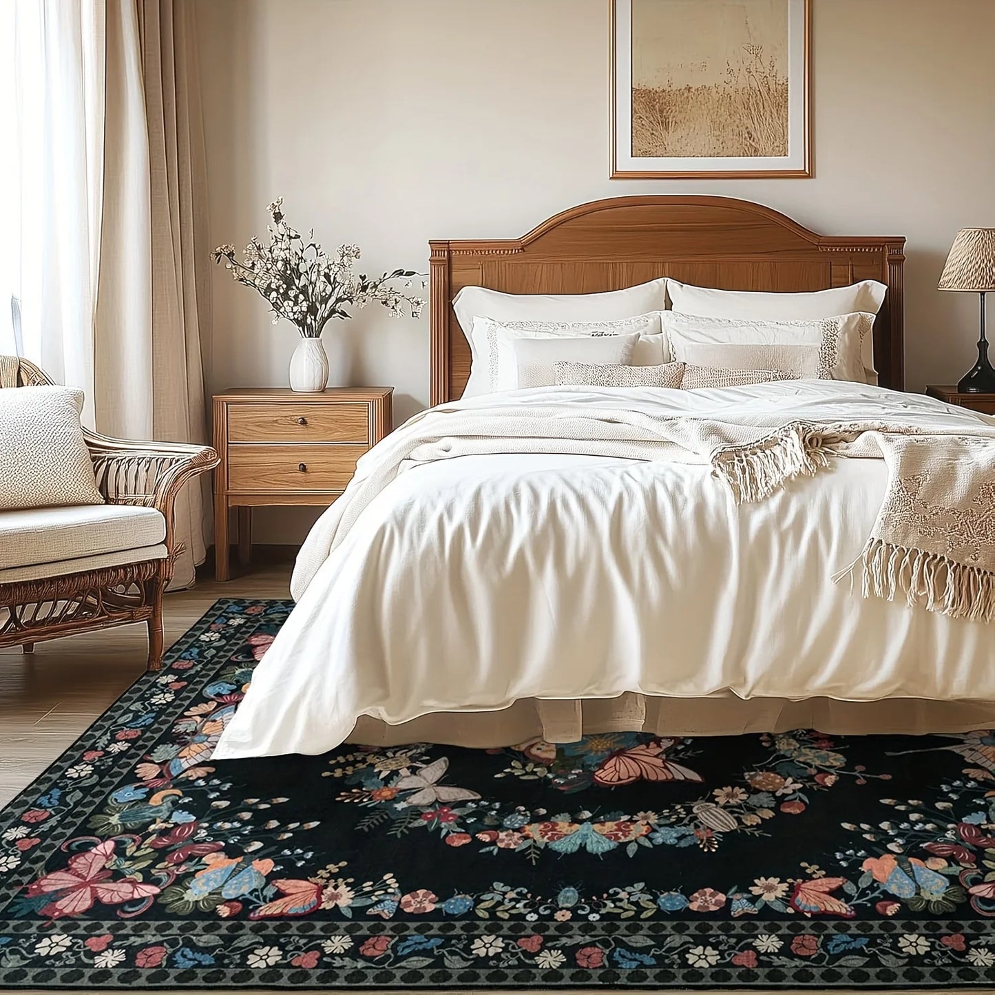 Gnizama Butterfly Floral Living Room Area Rug Modern Washable