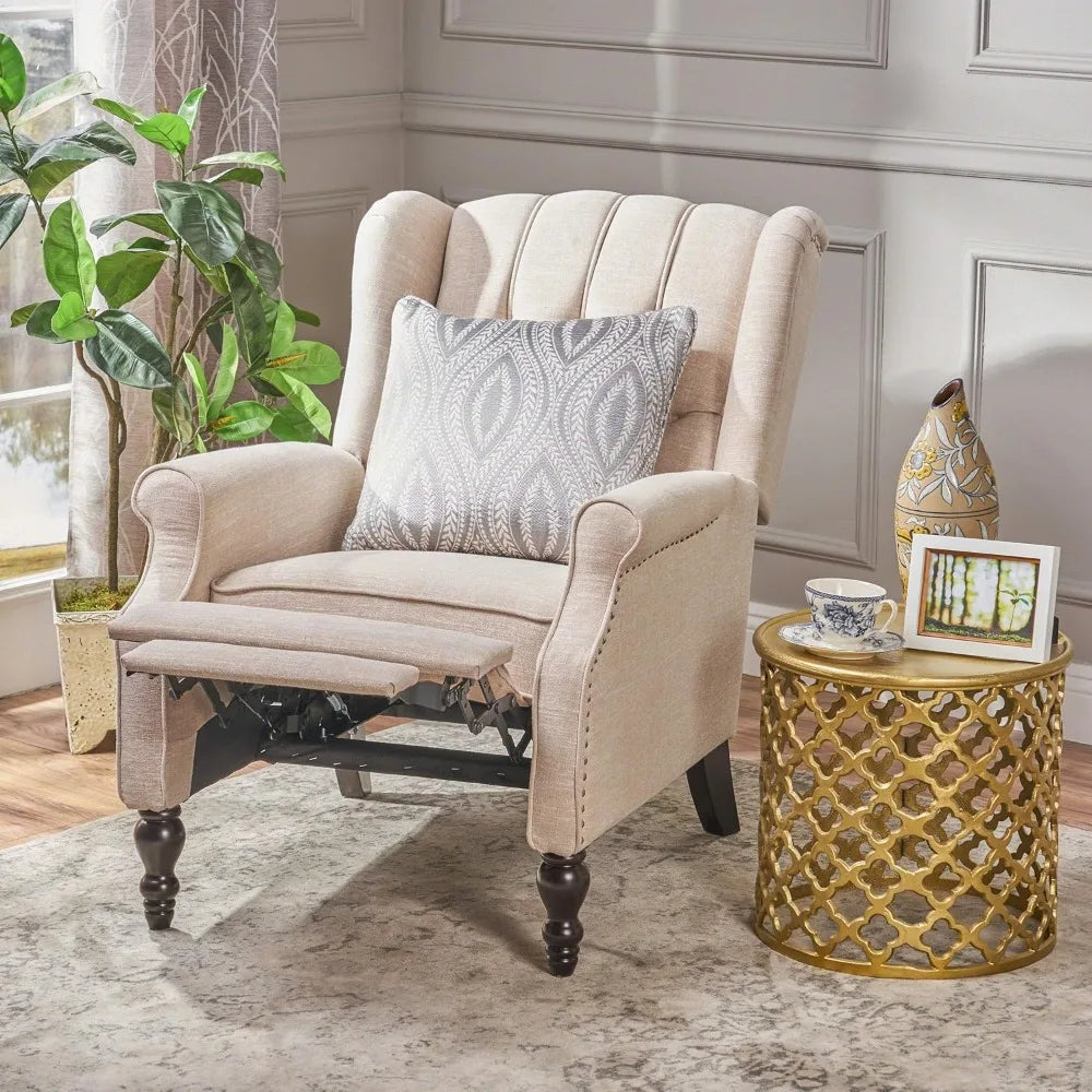 RBXC Elizabeth Tufted Fabric Recliner Wingback Reading Chair