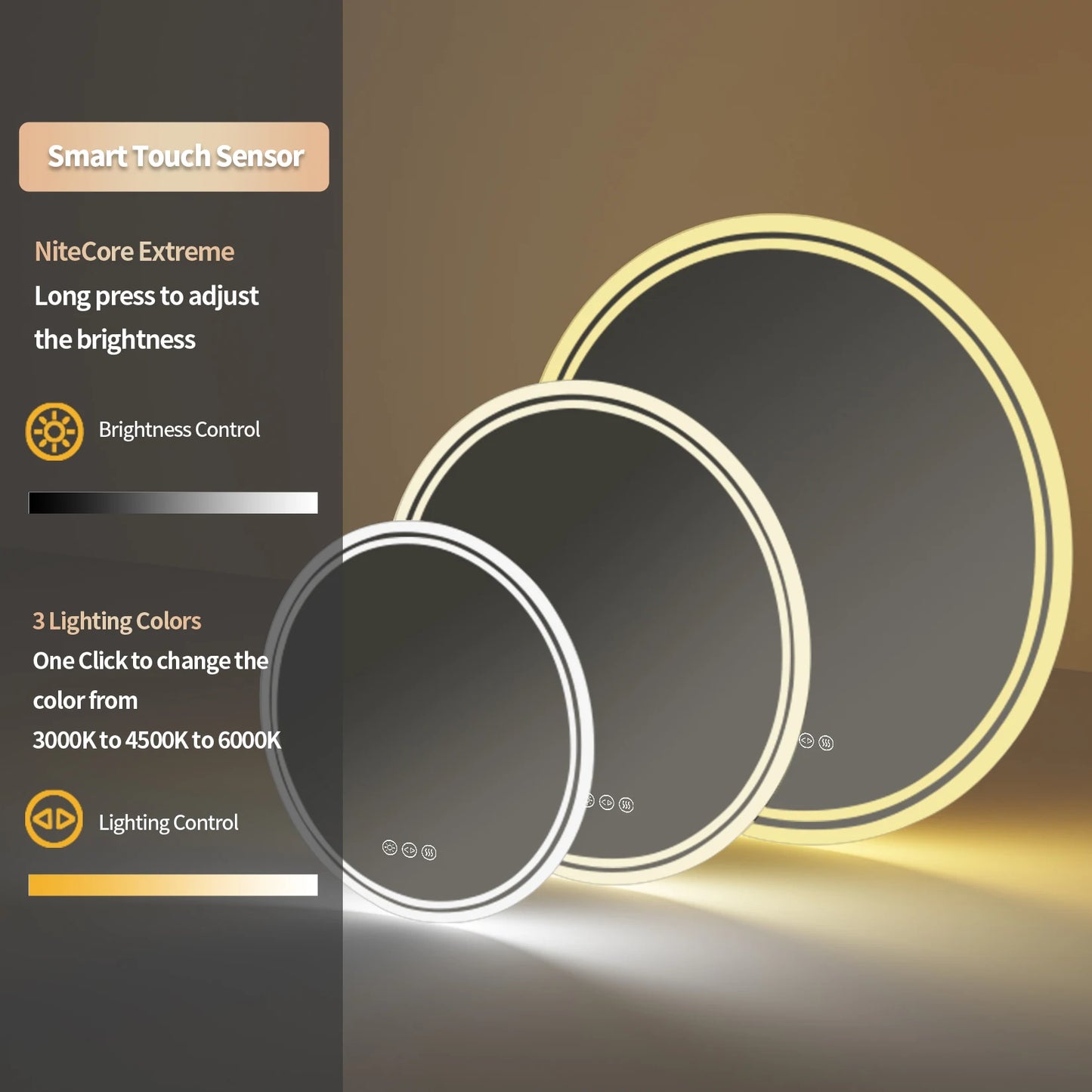 Borwart LED Bathroom Mirror Illuminated Dimmable Antifog