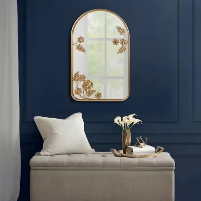 Adaline Arched Metal Floral Wall Mirror With Iron Frame