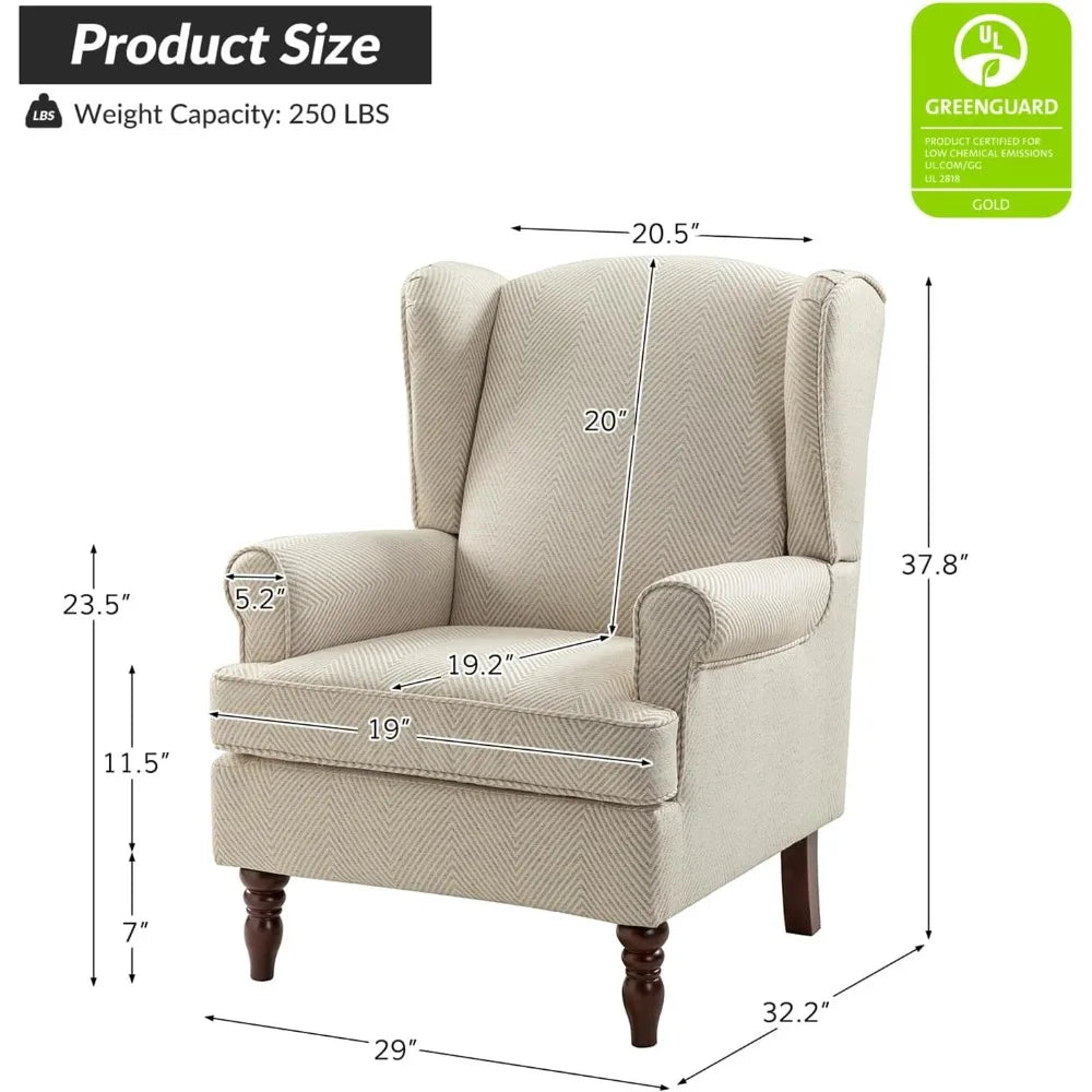 DAFIFY Wingback Accent Chair With Retro Wooden Legs Armchair