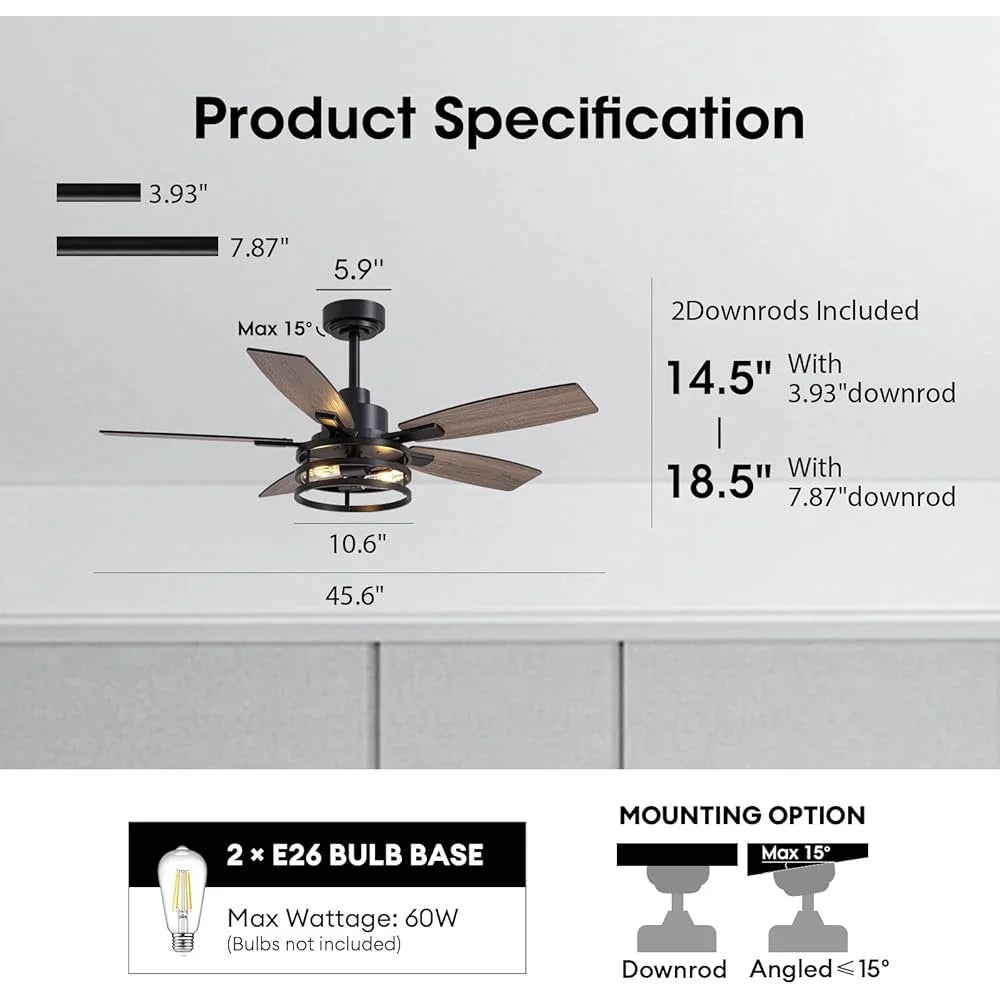 XMSJ Caged Ceiling Fan With Light Remote Control DC Motor