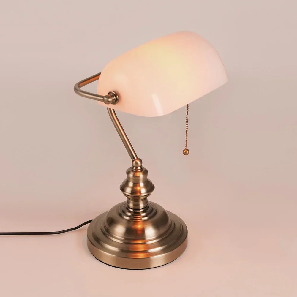 Newrays Glass Banker’s Desk Lamp with Zipper Switch