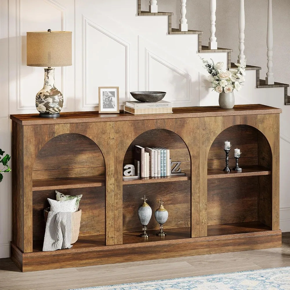 XMSJ Farmhouse Console Table With 3 Tier Storage Unit
