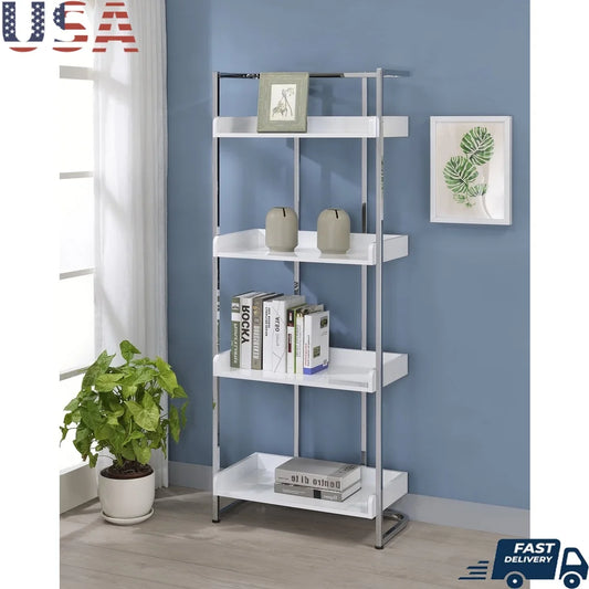 Finishes Modern Four Shelf Open Back Steel Bookcase Unit