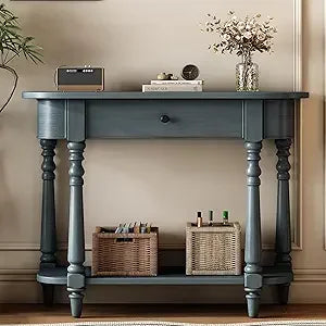DAFIFY Curved Farmhouse Console Table With Drawer And Shelf