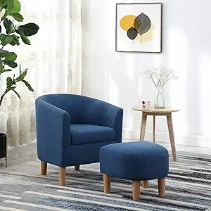 Ticify Accent Barrel Chair With Ottoman Corduroy Midcentury