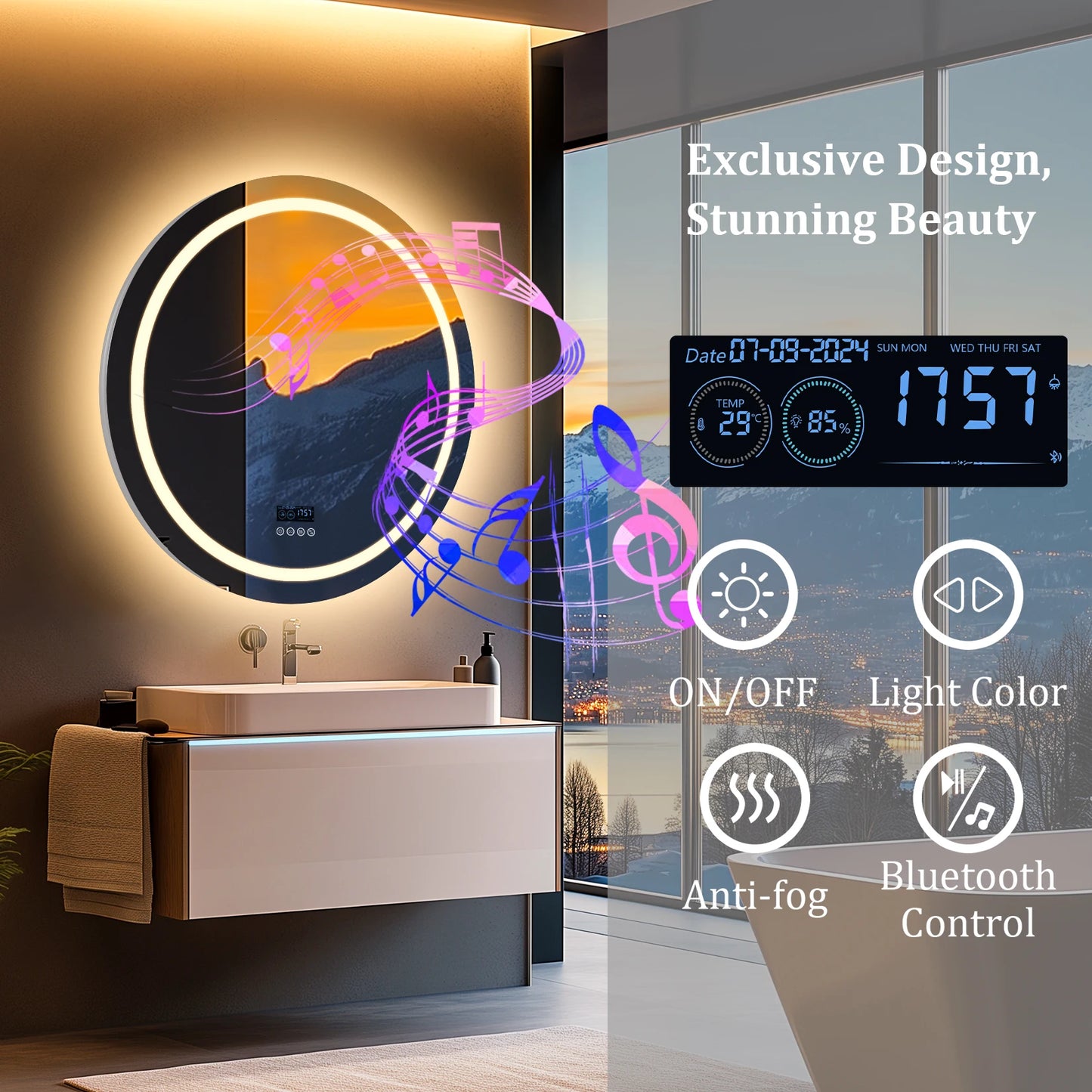 Wisfor Led Bathroom Mirror With Lights Bluetooth Speaker