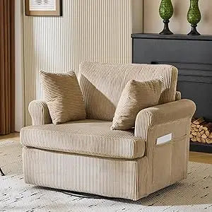 DAFIFY Oversized Swivel Barrel Accent Chair Upholstered Corduroy Armchair