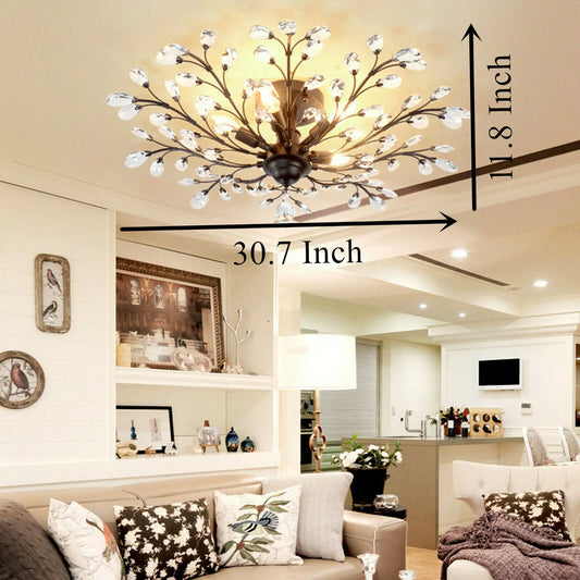 Bymaocar Vintage Crystal Chandelier Flower Ceiling Lamp