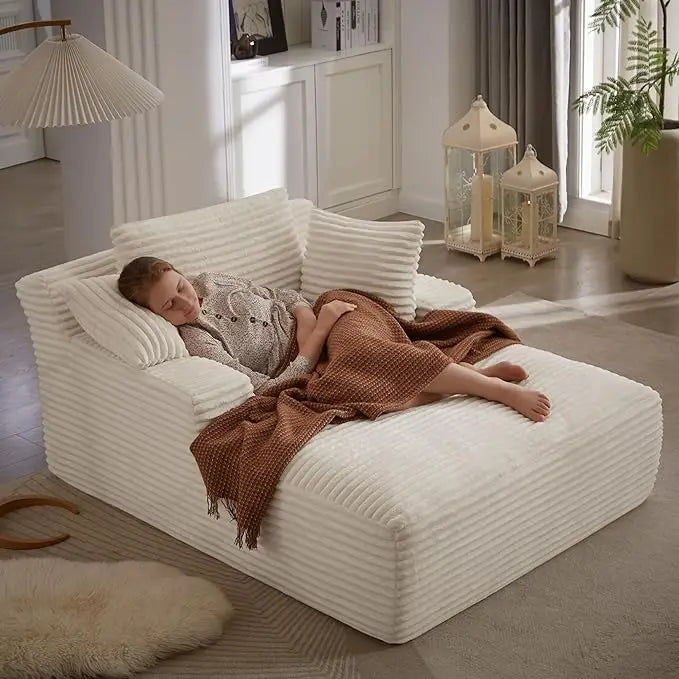 Oversized Corduroy Chaise Lounge Sleeper Sofa With Pillows