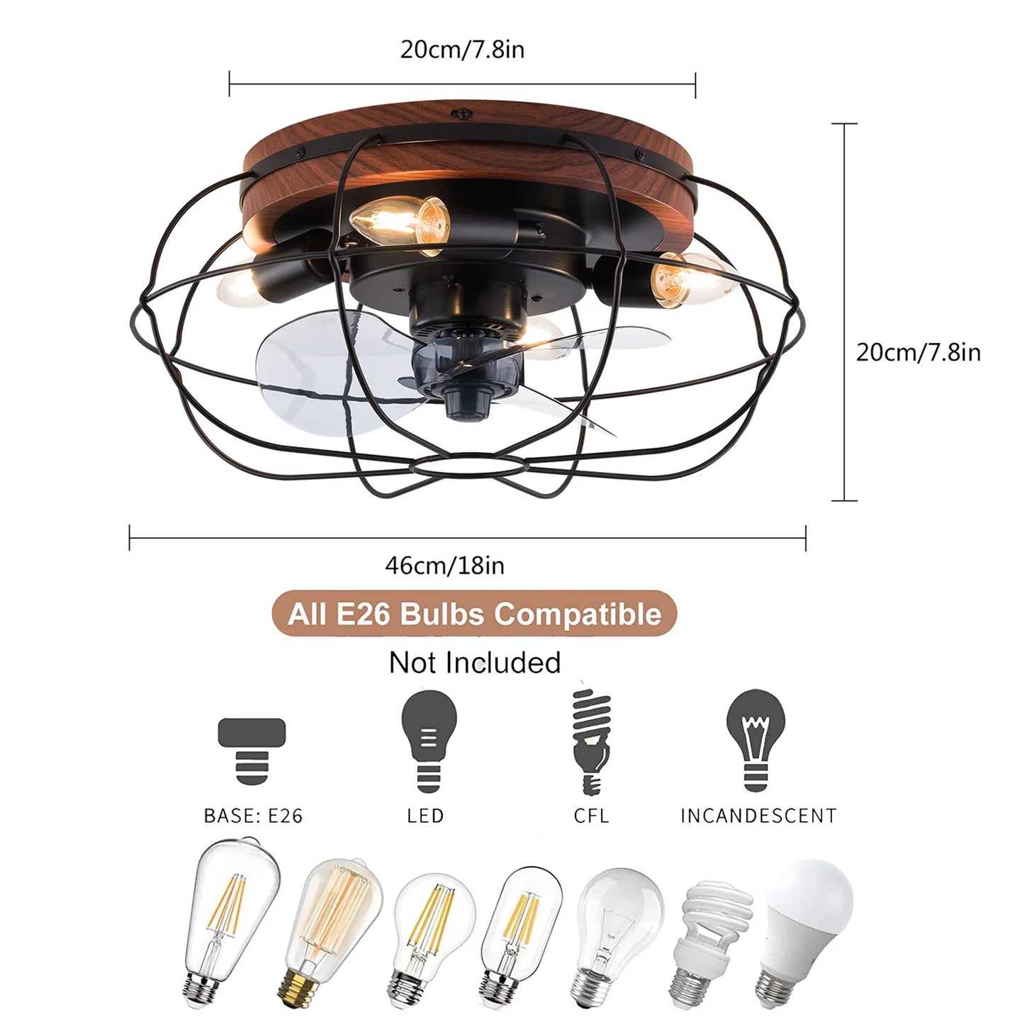 Vintage Caged Industrial Ceiling Fan Light With Remote Control