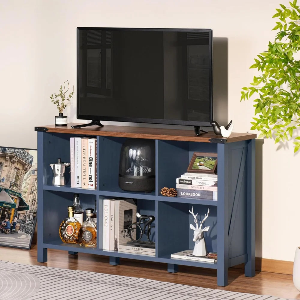 6 Cube Farmhouse Wood Low Storage Organizer Bookcase