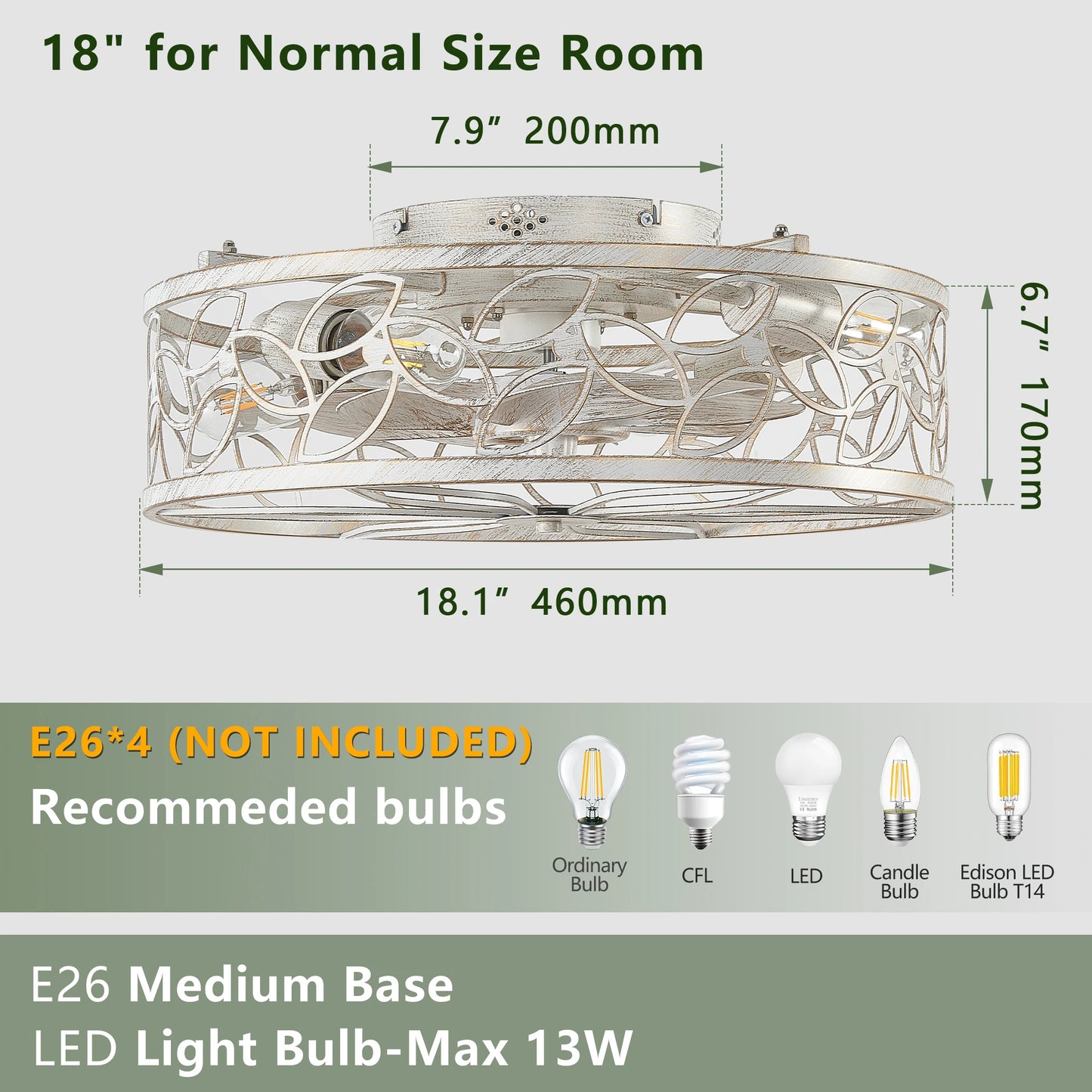 ARLGSITE Ceiling Fan Light With Remote Control Industrial