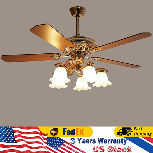 Modern Ceiling Fan With Remote Control And Five Wood Blades