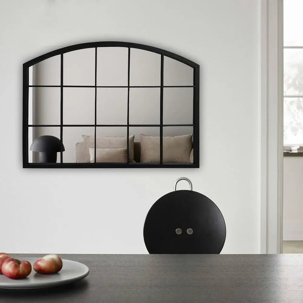 Arched Vintage Metal Wall Mirror for Entryway and Living Room