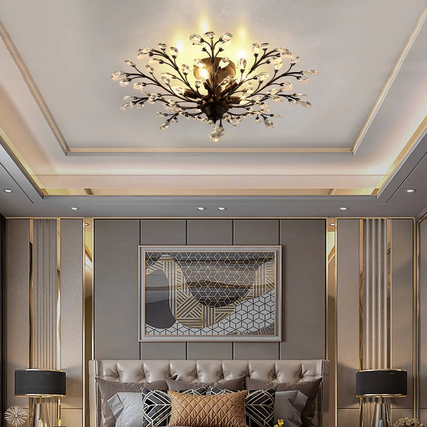 Bymaocar Vintage Crystal Chandelier Flower Ceiling Lamp