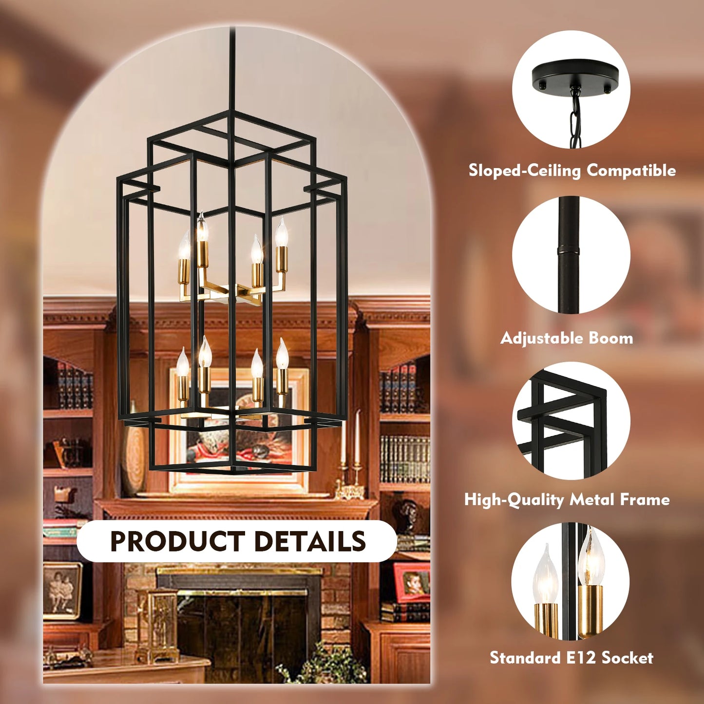 8 Lights Lantern Tiered Pendant Light Fixture Chandelier