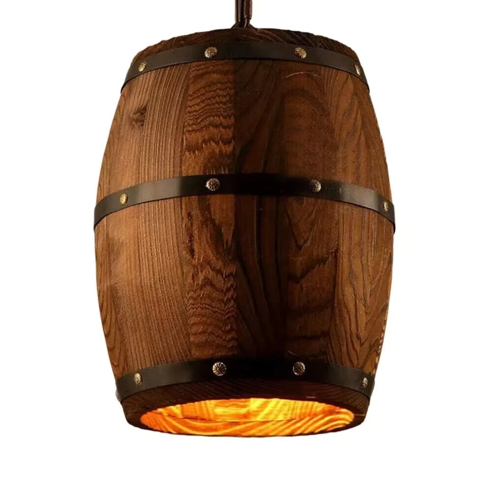 Industrial Wood Wine Barrel Pendant With Adjustable Chain