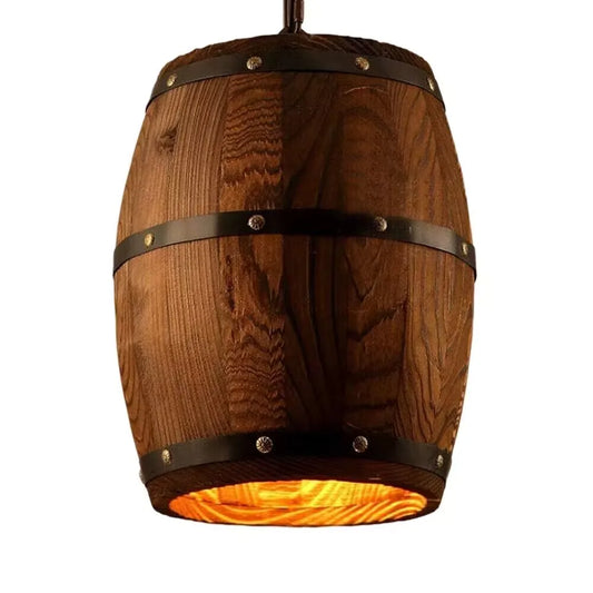 Industrial Wood Wine Barrel Pendant With Adjustable Chain