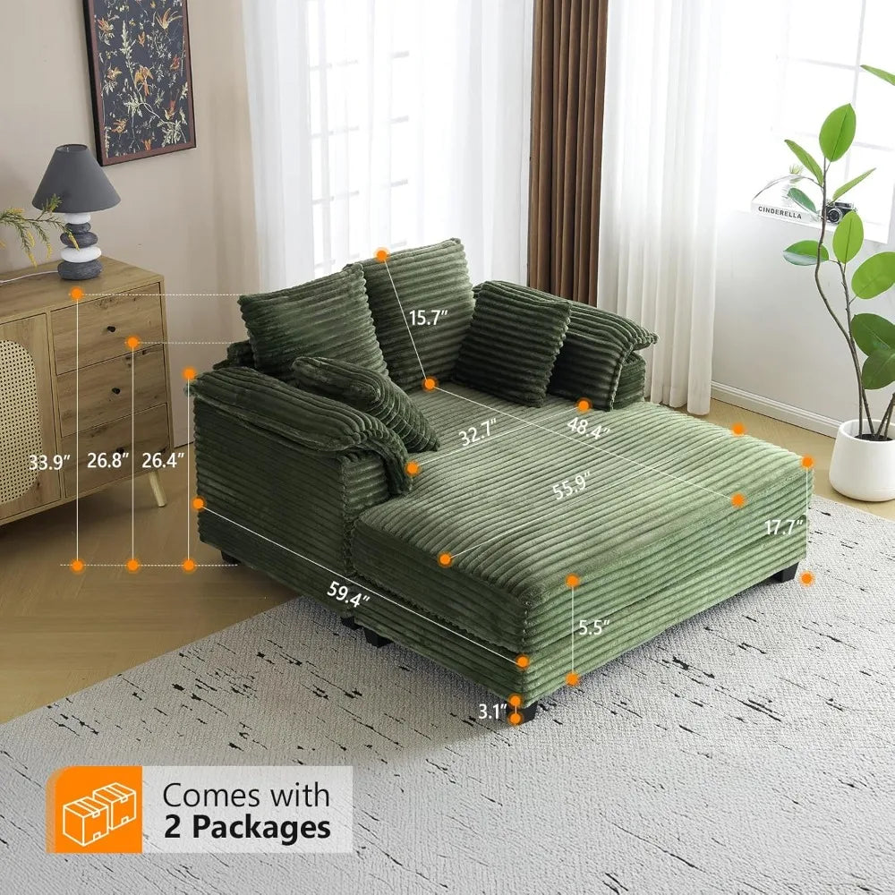 GUANGBAI Oversized Corduroy Reclining Chaise Sofa Bed
