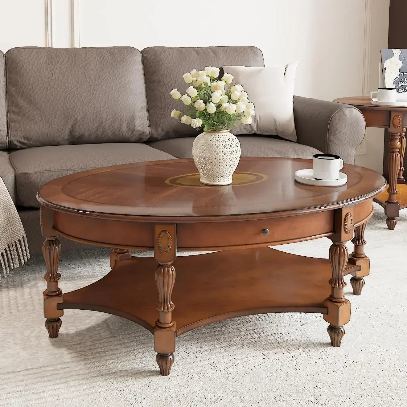 General Use Solid Wood Coffee Table With Drawer And Shelf