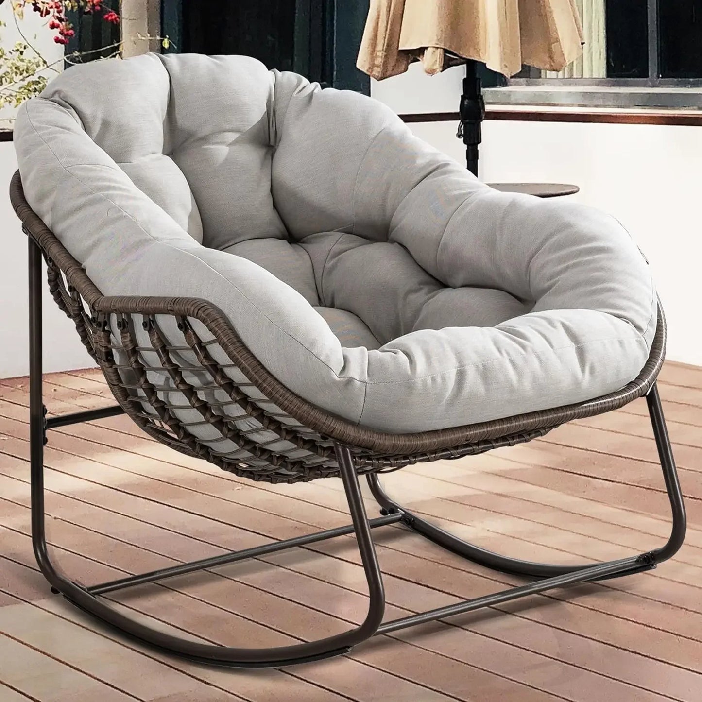 GUANGBAI Oversized Papasan Rocking Chair Padded Cushion